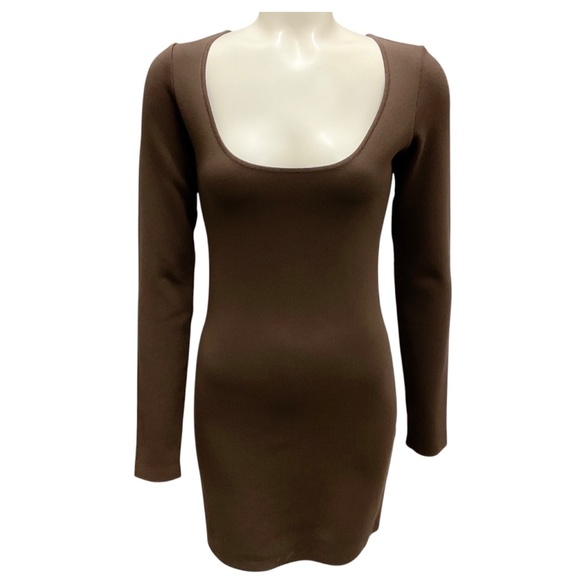 ZEYNEP ARCAY SMOKY DARK BROWN BALLERINA KNIT BODYCON MINI DRESS - Picture 1 of 5